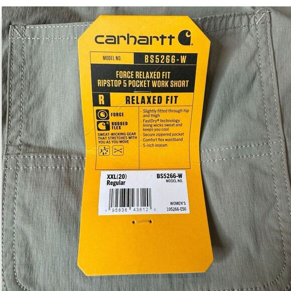 NWT Carhartt Womens Force Relaxed Fit Ripstop 5-Pocket Work Shorts Brown 2XL - Picture 8 of 9
